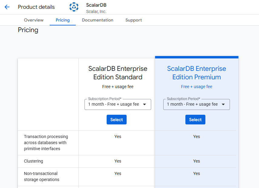 Select edition in Google Marketplace